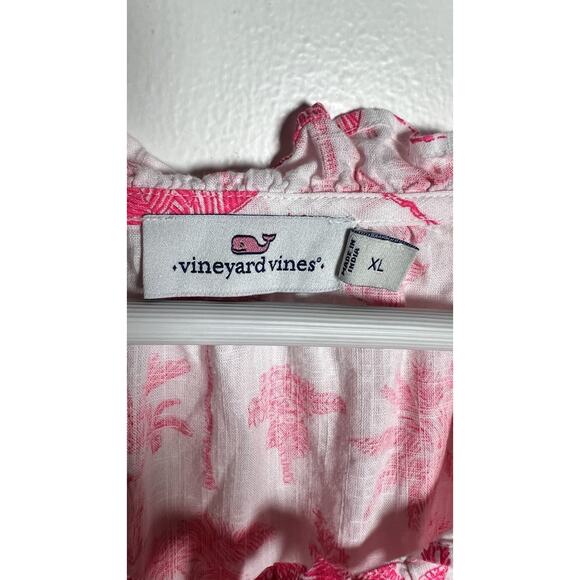 Vineyard Vines Palms & Plumeria Ruffle Popover Tank in Knockout Pink Size XL EUC - Picture 5 of 8